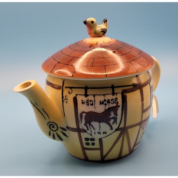Vintage Red Horse Inn Ceramic Tea Pot English Look Cottage Ware #8405 - Picture 2 of 16